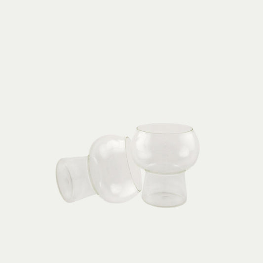 Coco and Henry clear Marnie wine glasses stemless side by side, made from borosilicate glass