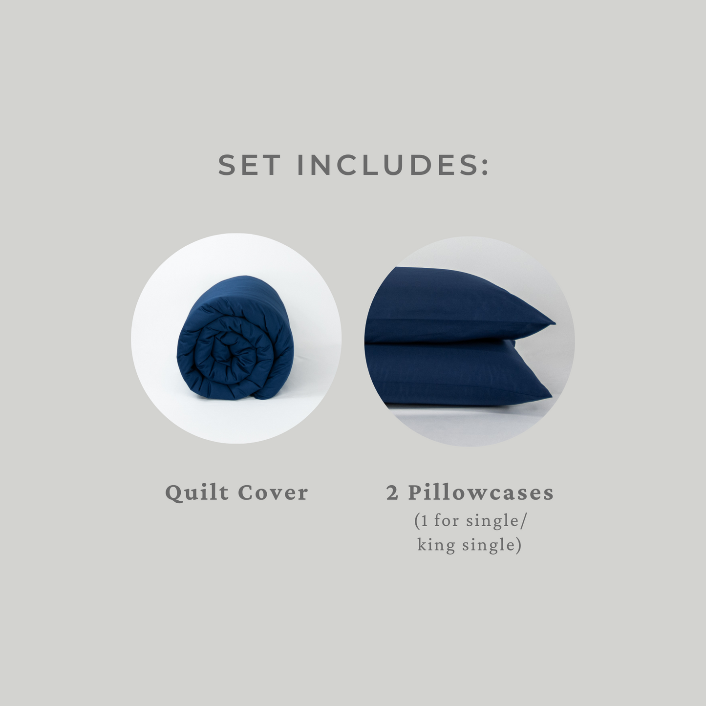 Set includes: Quilt cover and two pillowcases (1 for single or king single)