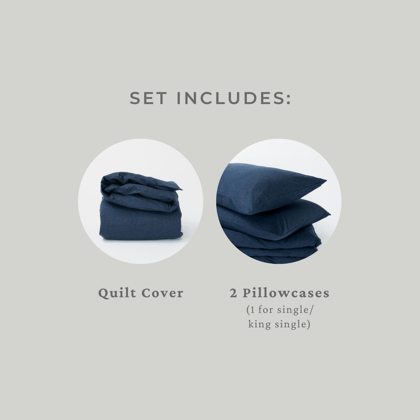 Set includes: Quilt cover and two pillowcases (1 for single or king single)