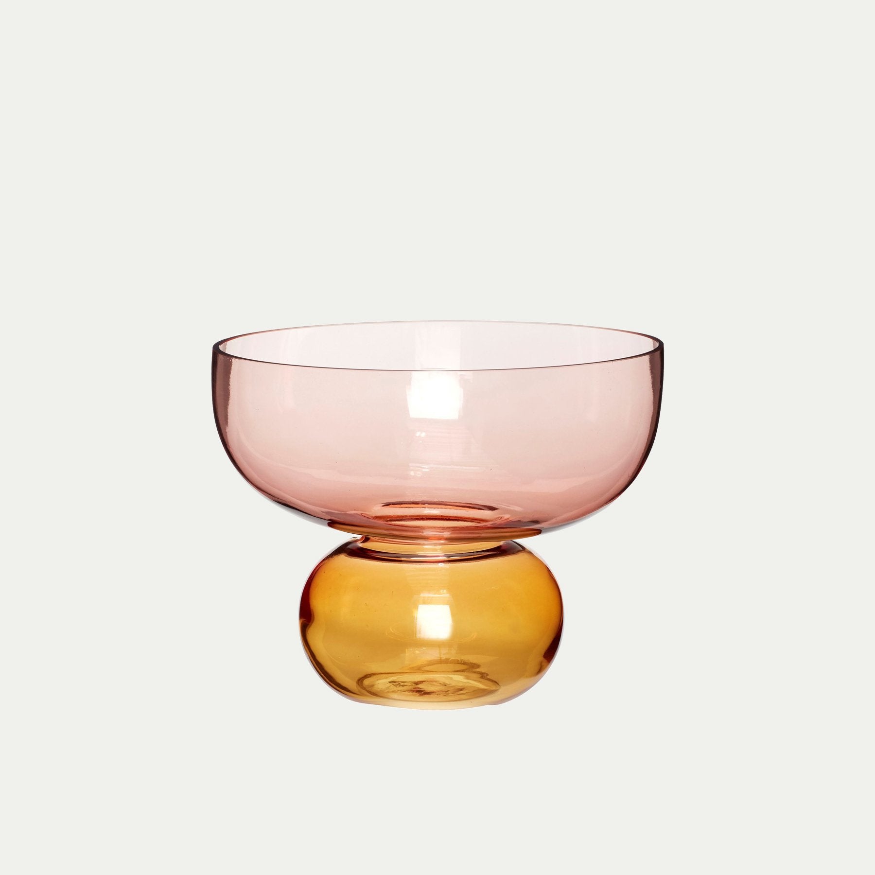 Hubsch Interior Nordic designer round bowl vase in pink and orange amber glass on white background