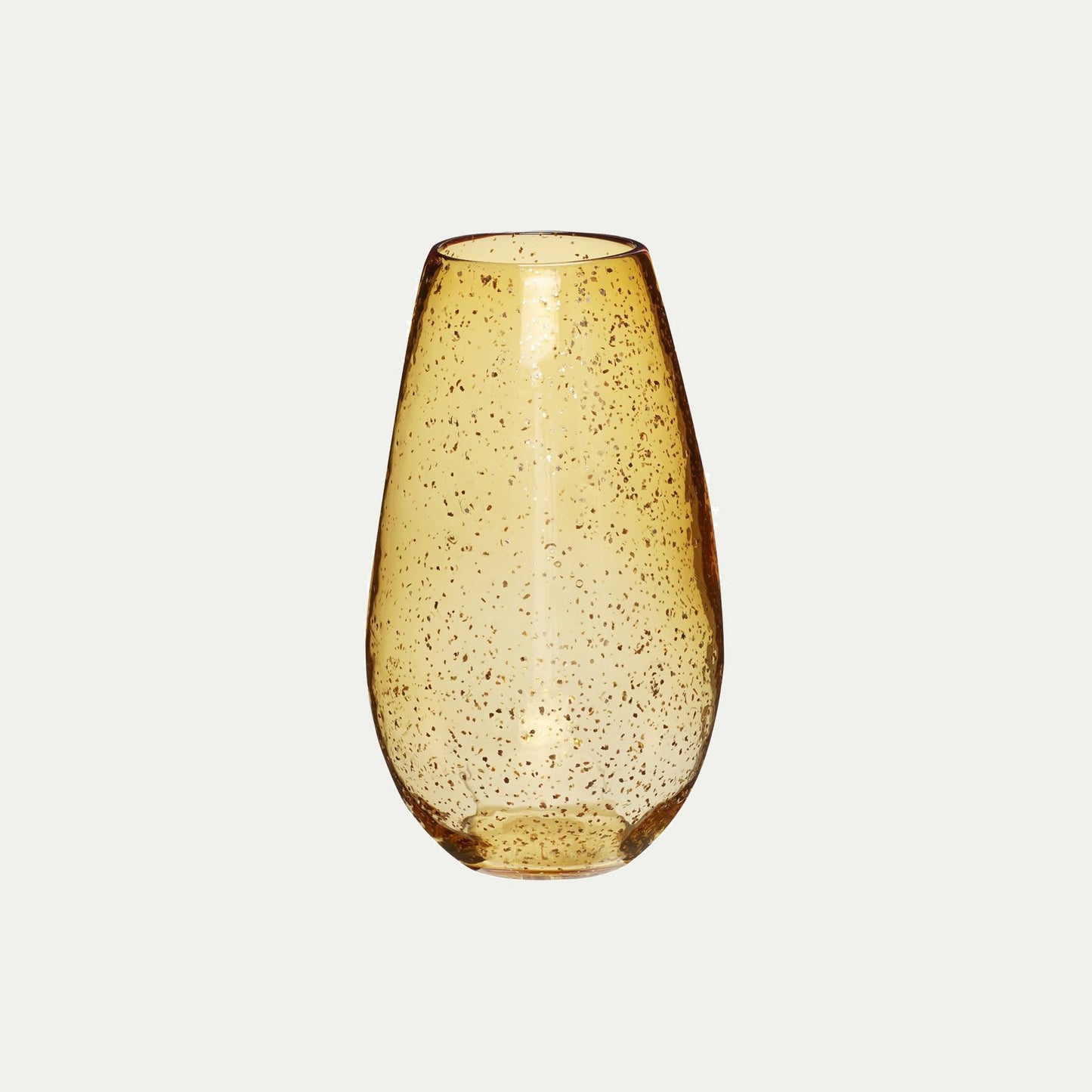 Hubsch Interior Scandi style champagne vase in amber glass with brass fleck on white background