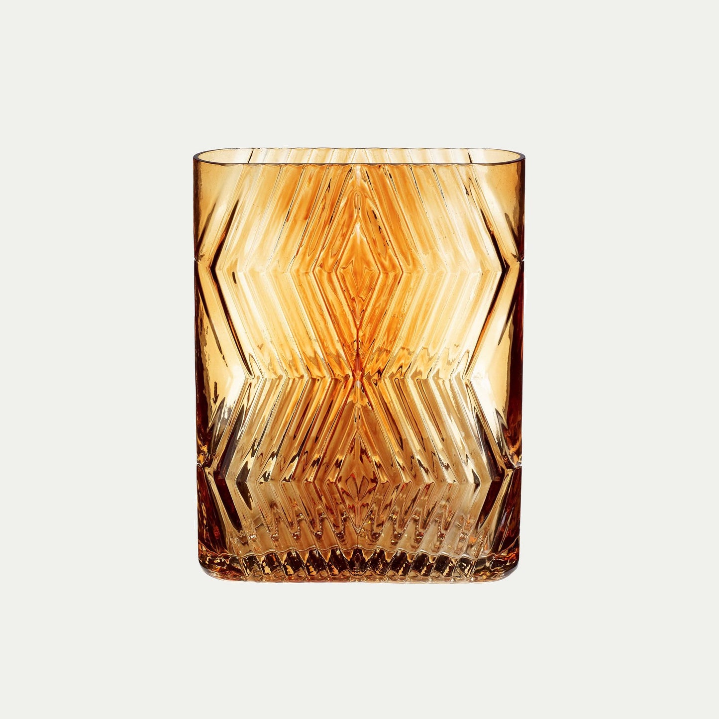 Hubsch Interior Nordic designer diamond textured vase in amber glass on white background