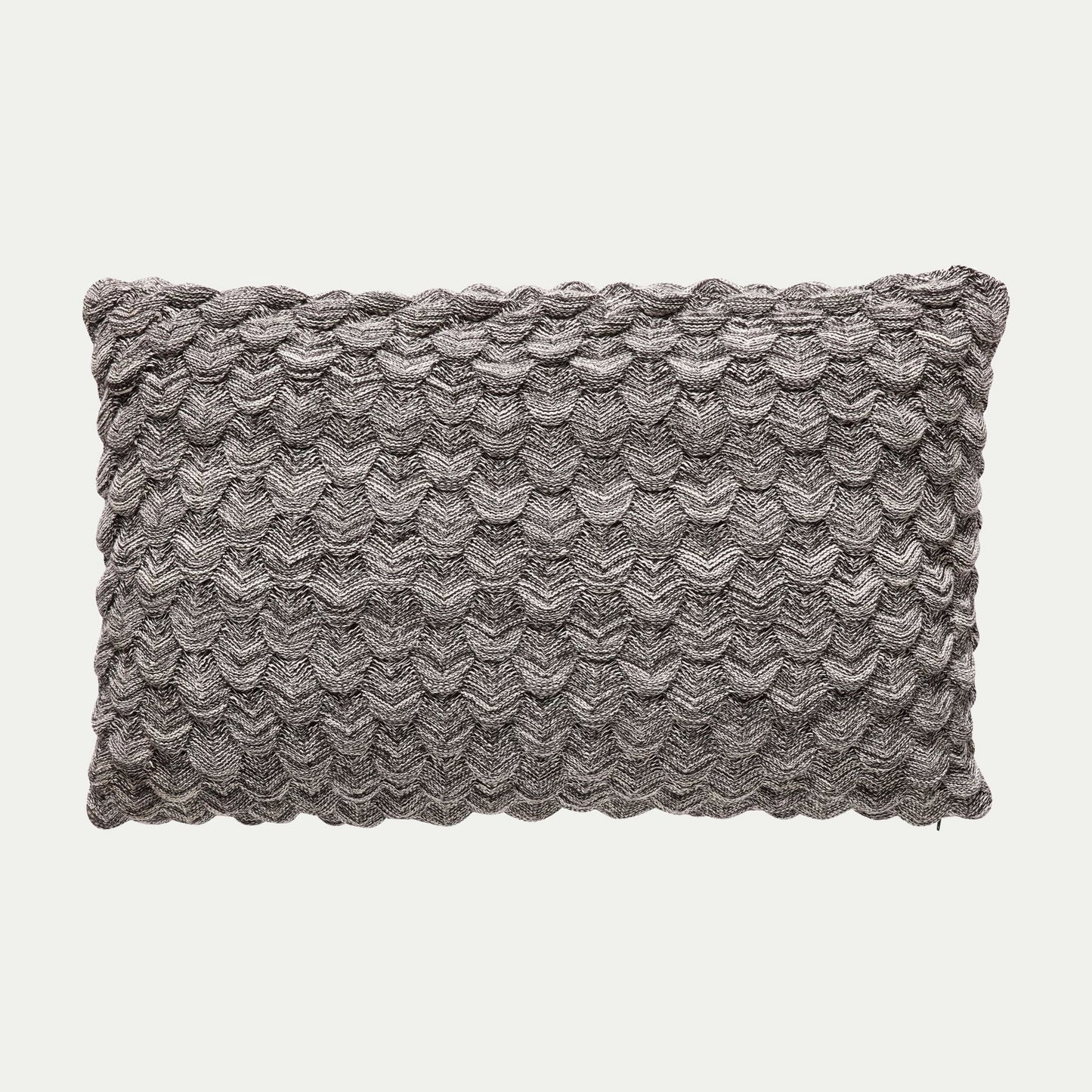 Hubsch Interior large oversized cotton scale knit cushion in charcoal grey and cream on white background