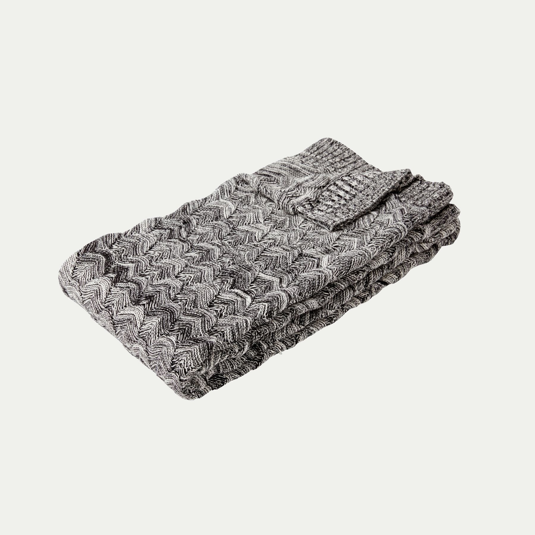 Hubsch Interior large cotton scale knit throw blanket in charcoal grey and cream on white background