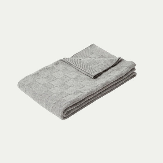 Hubsch Interior large wool basket weave knit throw blanket in dove grey on white background