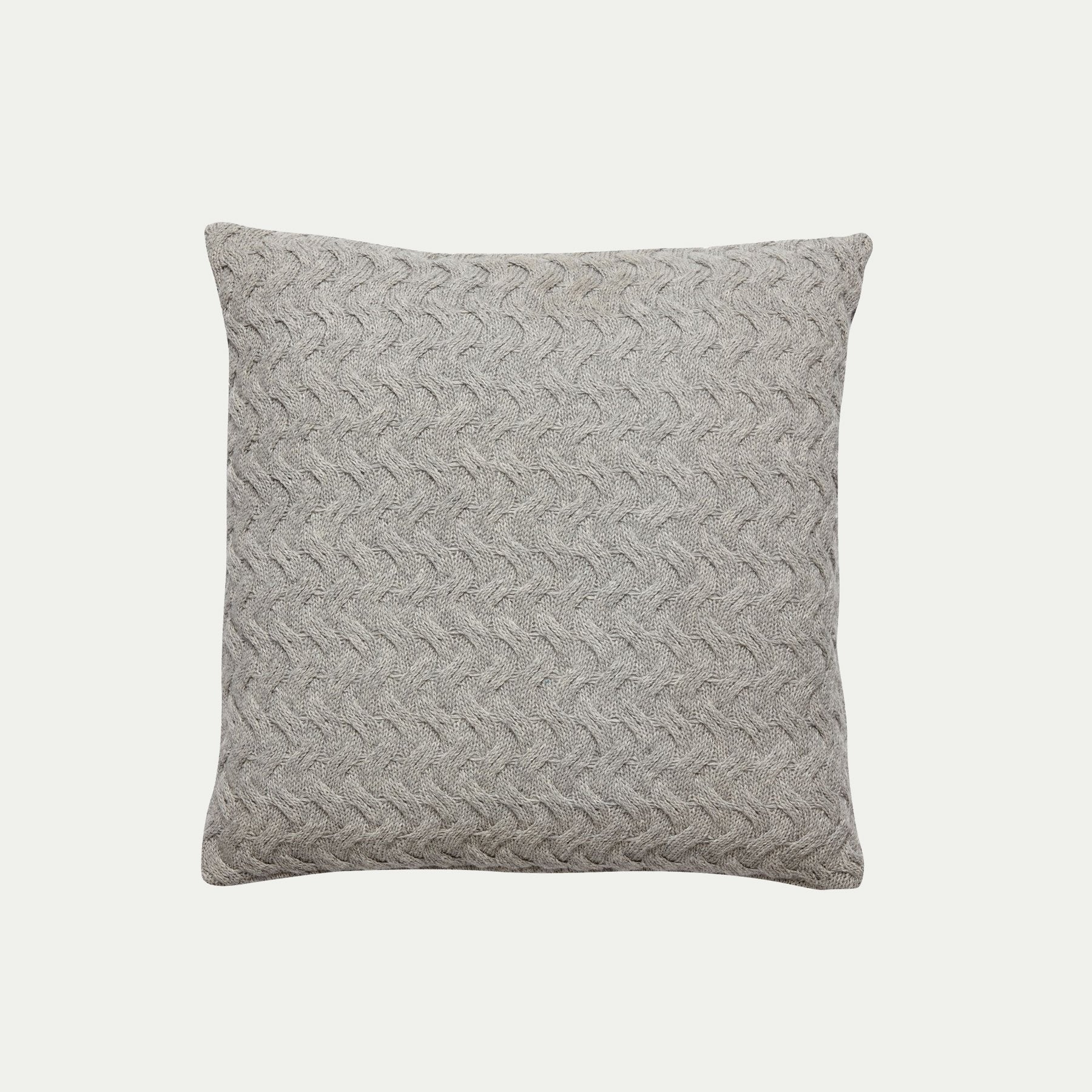 Hubsch Interior 50x50 wool cable knit cushion in pale grey on white background