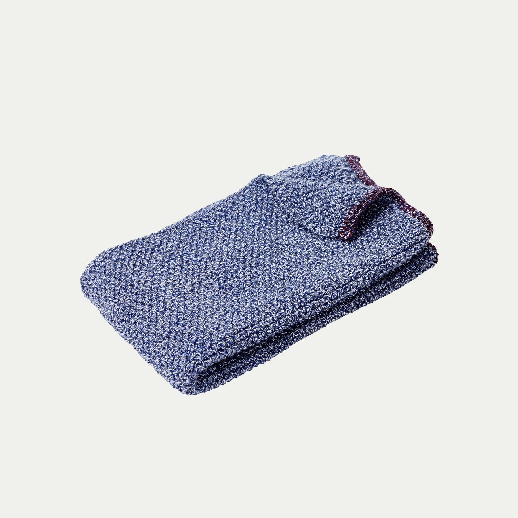 Hubsch Interior Scandi designer tea towel in blue and purple cotton knit on a white background