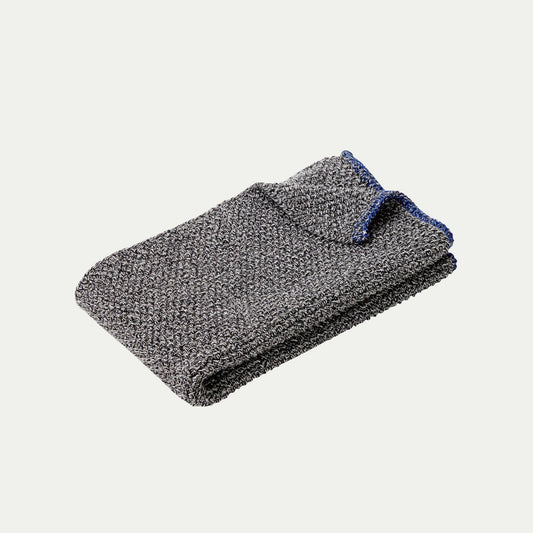 Hubsch Interior Scandi designer tea towel in grey and blue cotton knit on a white background
