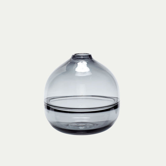 Hubsch Interior Scandi style round vessel vase in smoke grey glass on white background