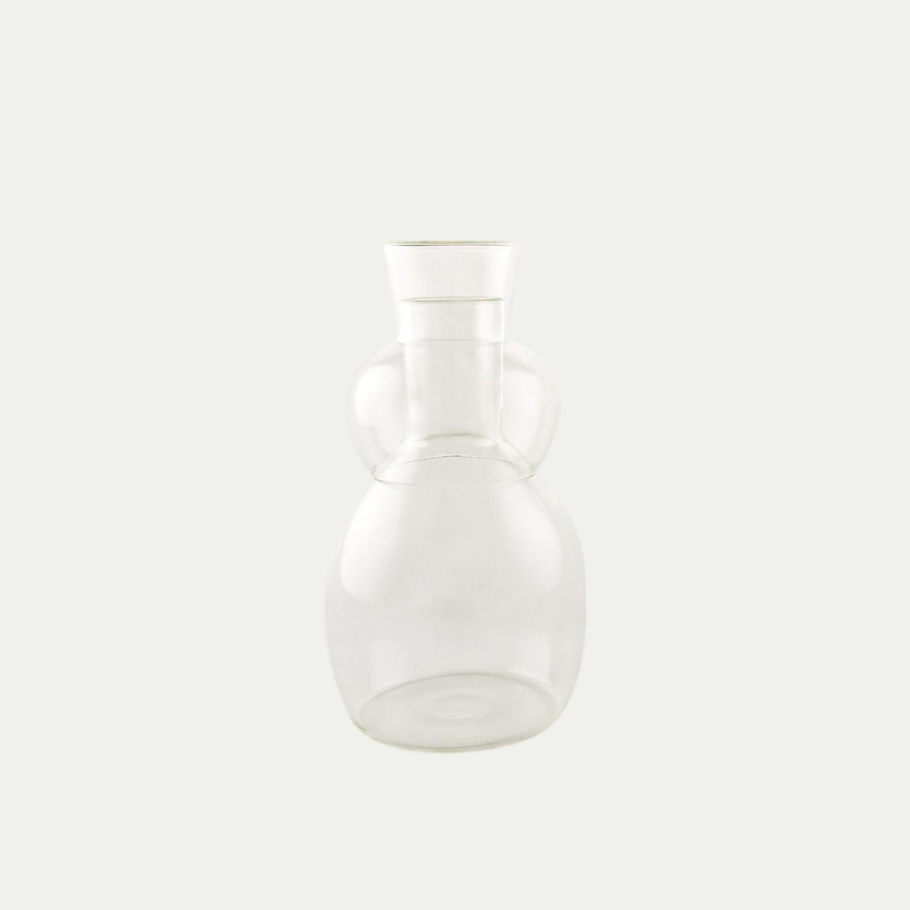 Coco and Henry clear Marnie carafe and stemless wine glass stacked, made from borosilicate glass