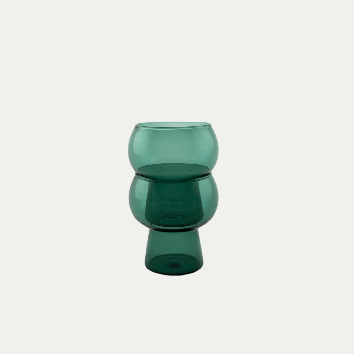Coco and Henry Marnie wine glasses stemless stacked on top of each other, teal coloured, made from borosilicate glass